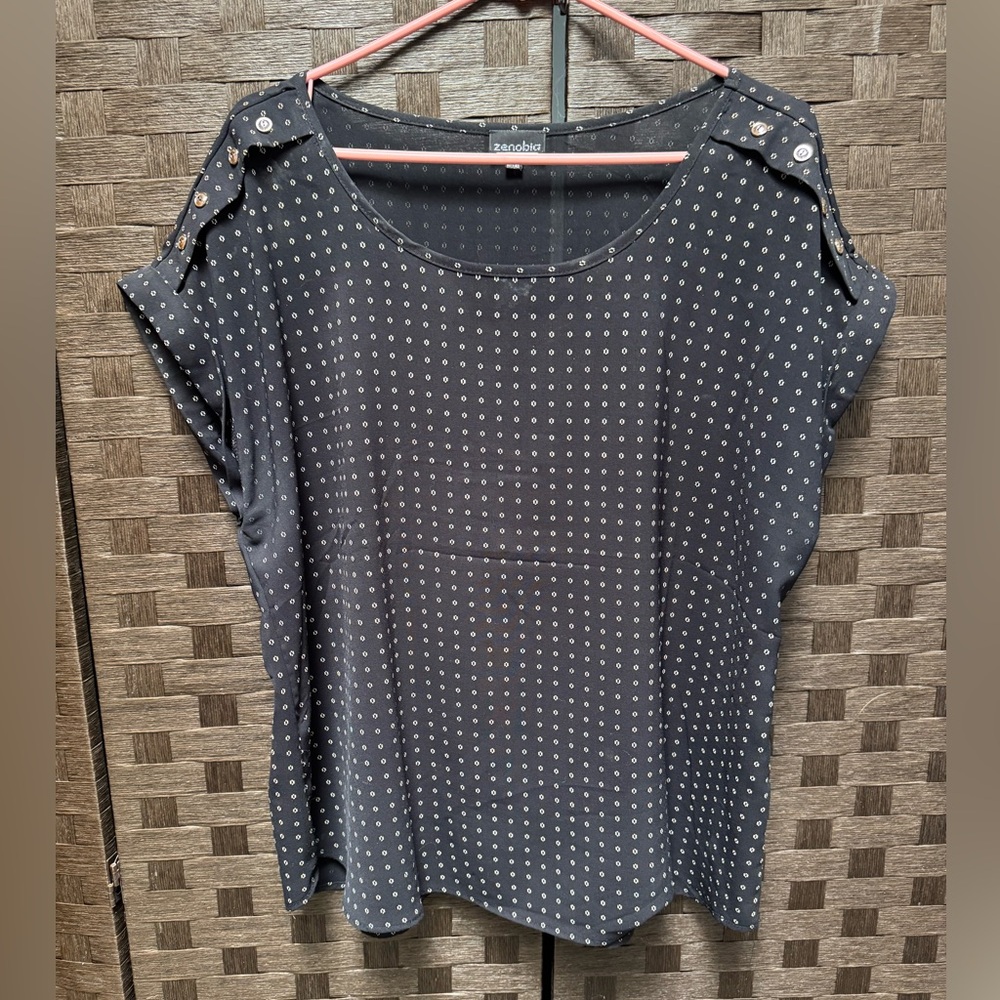 Zenobia Gray and White Cuffed Sleeve Blouse